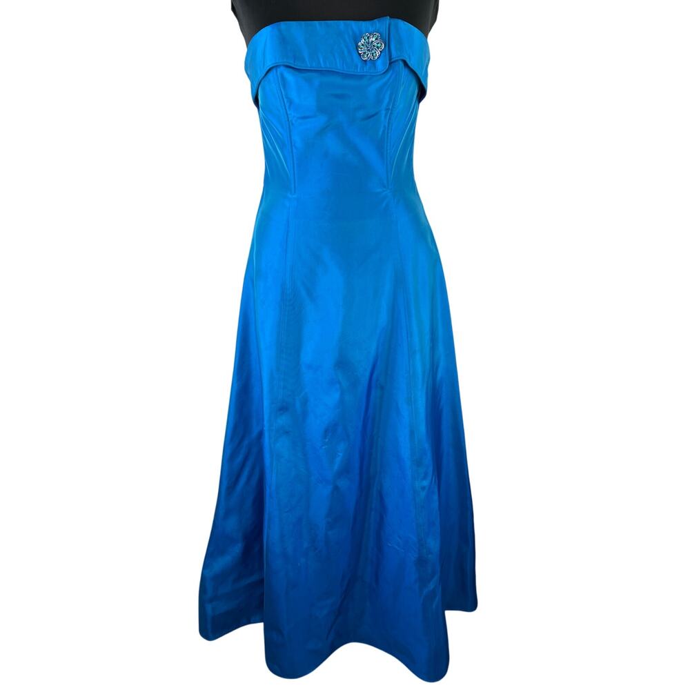 VINTAGE Jessica McClintock Gunne Sax Blue Strapless Long Dress Jewel Shimmer 3